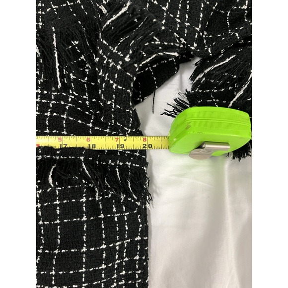 Zara Women's L Black White Tweed Long Sleeve Pullover Blouse Fringe Crop Work - Picture 5 of 7